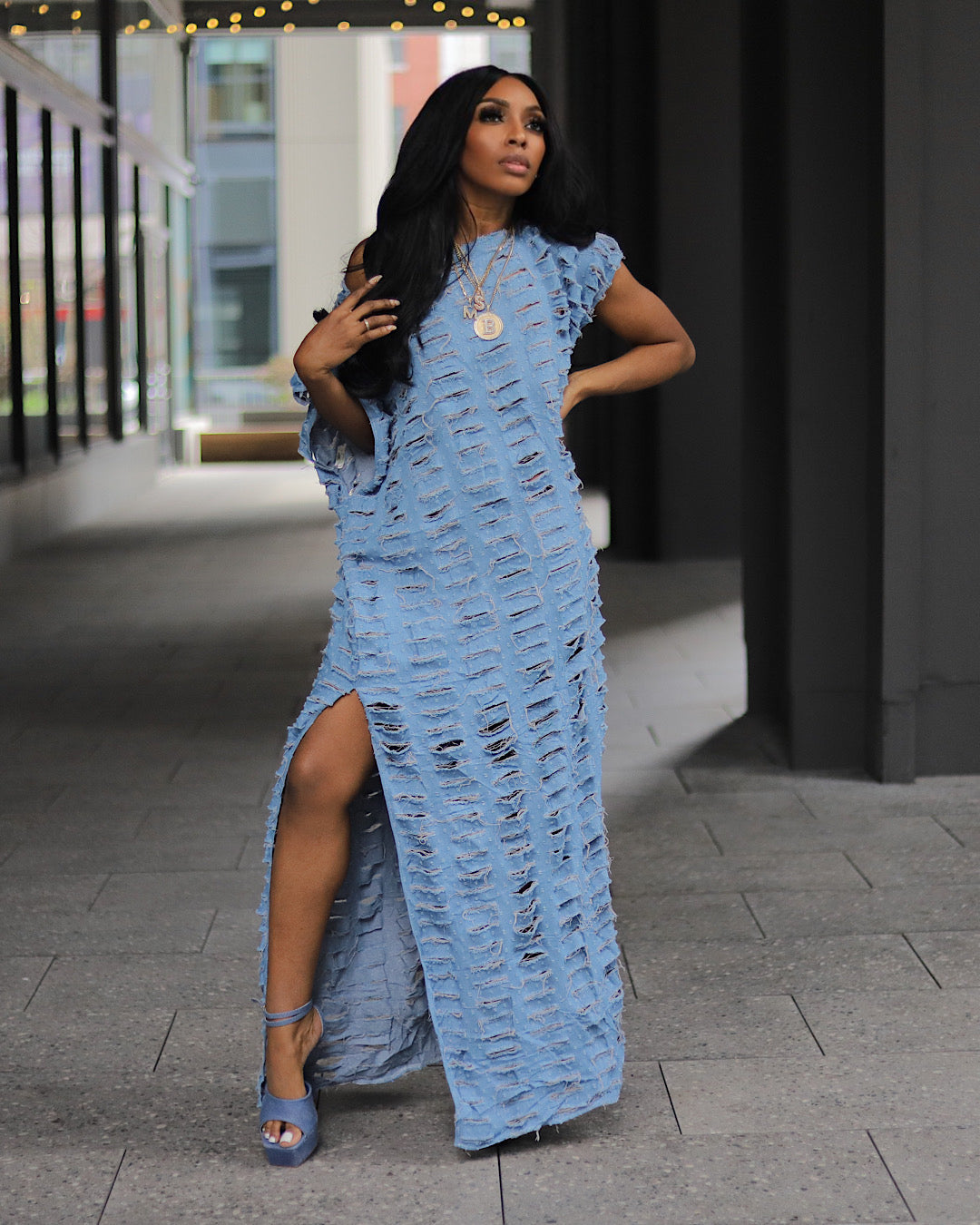 A denim Dream Maxi Dress