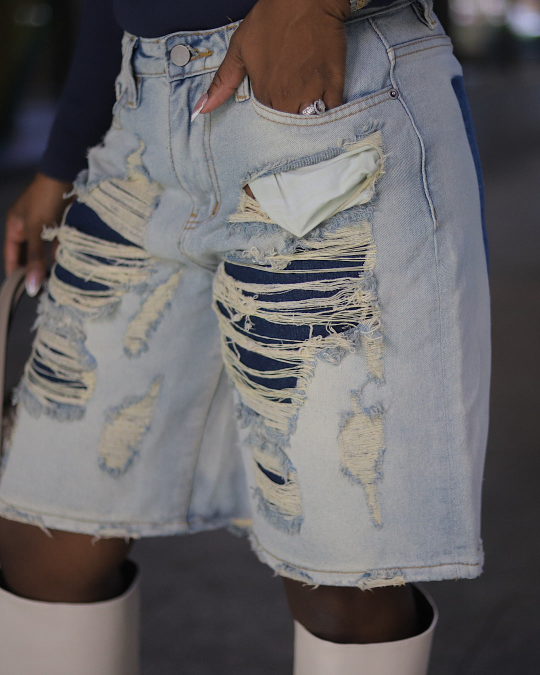 Distressed Bae boyfriend shorts