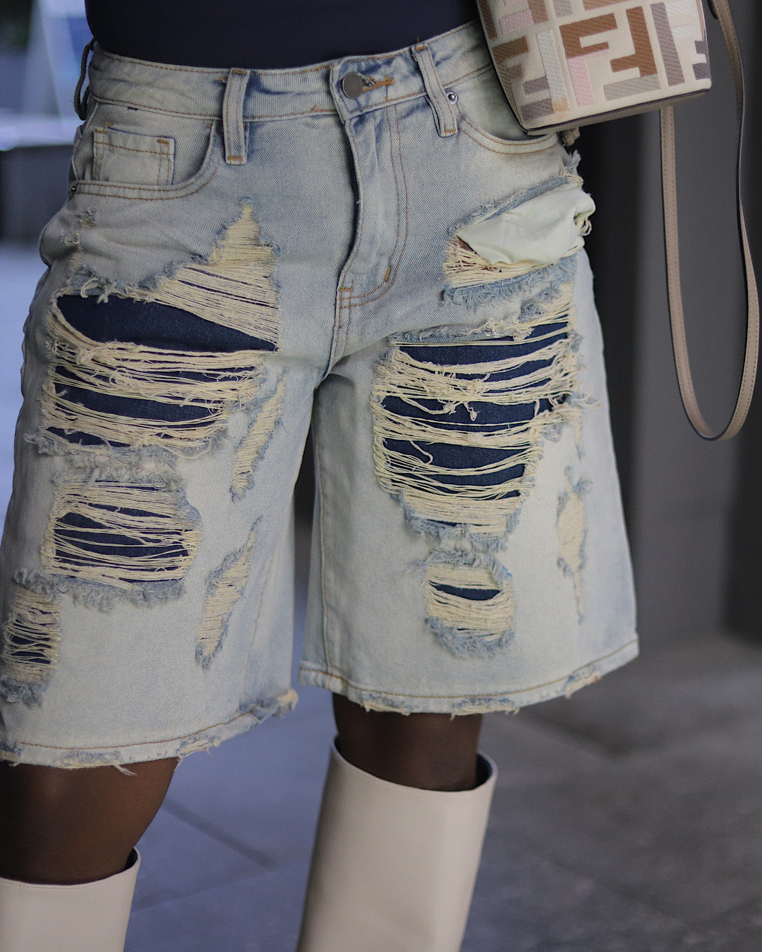 Distressed Bae boyfriend shorts